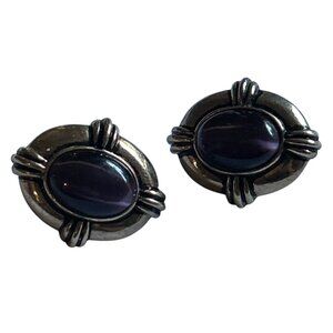 Vintage Avon Gold-Tone Post Earrings With Purple Cabochon Accents